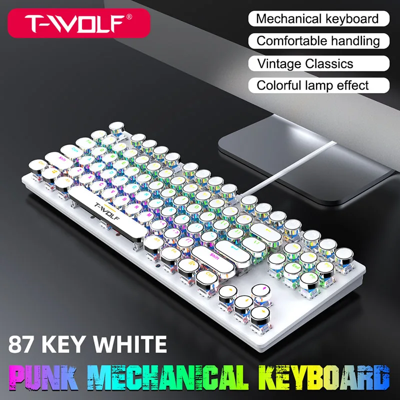 T12 T75 Colorful Backlit Gaming Keyboard 104 Keys Running Light rainbow RGB Mechanical Game Keyboard