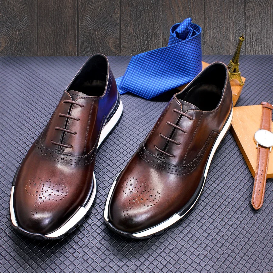 Customized First Layer Cowhide Leather Men's Casual Shoes Lace-up ...