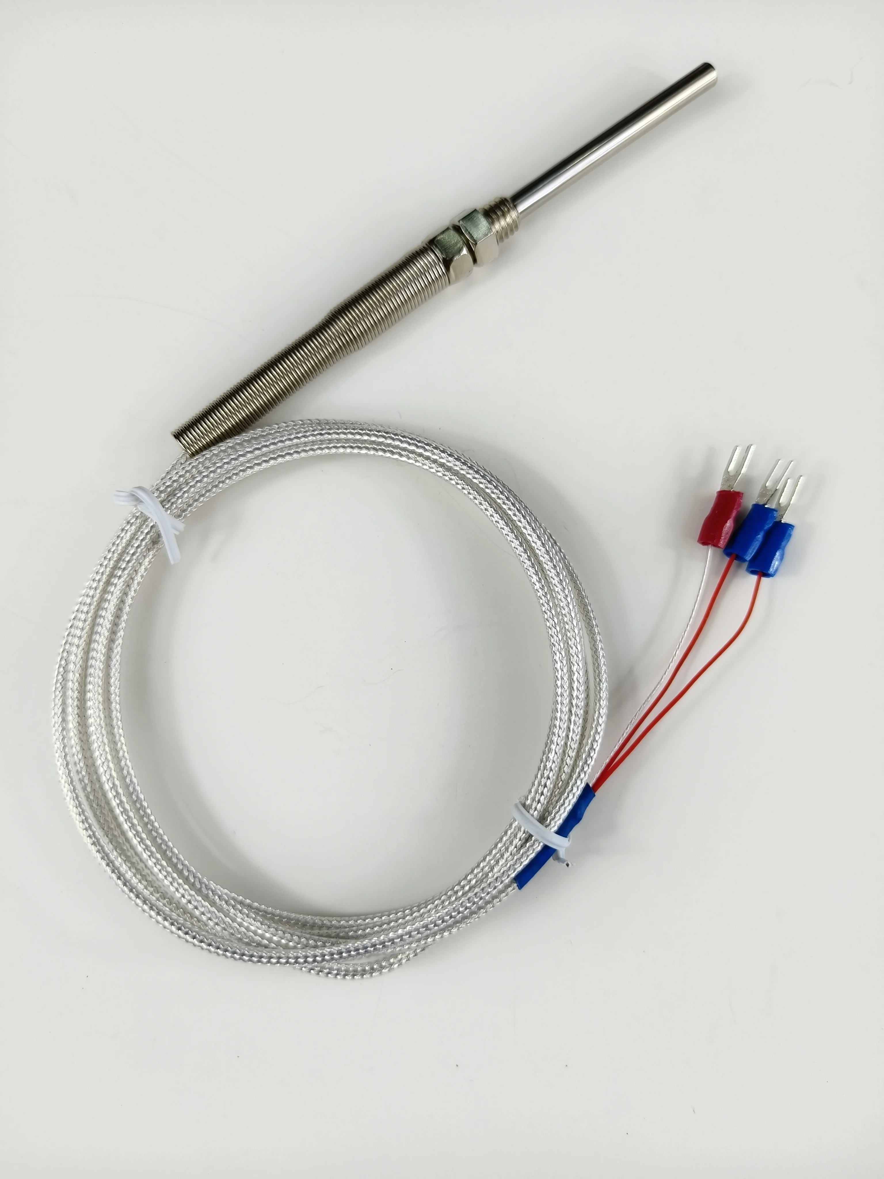 PT100 Rod Type Thermal Resistance Strip PTFE Silver Plated Shielded Wire Temperature Sensor Temperature Probe