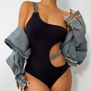 Custom Solid One Shoulder One Piece Swimwear Hollow Out Swimsuit Sexy Woman Fashion Beautiful Women Sexy Bathing Suit