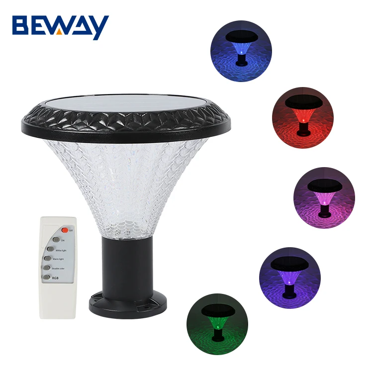 Light Control RGB Outdoor Lawn Landscape Park Pillar Waterproof IP65 30w Solar Led Garden Chapiter Lamp