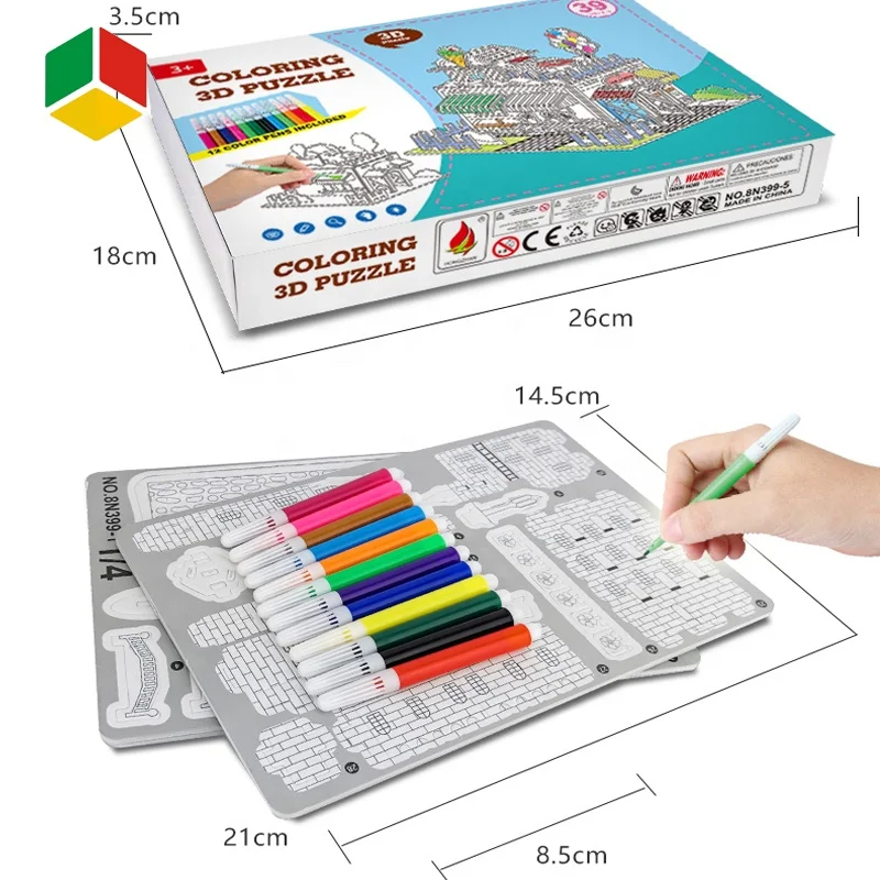 QS Factory Doodles 3D DIY Assembly Drawing Castle Splicing Coloring Cardboard Paper Puzzle Writing Practice Card Toys for Sale