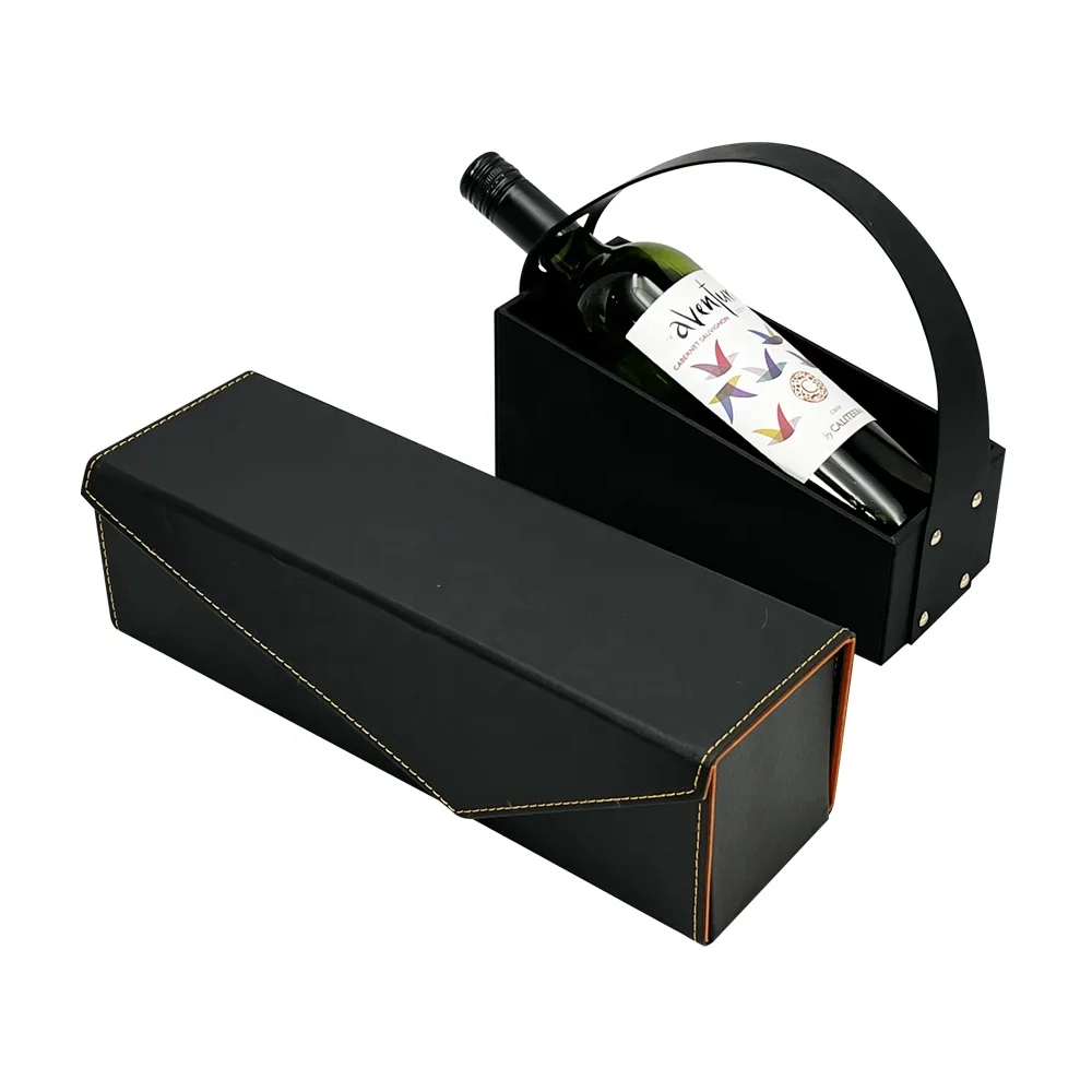 Luxury Customized logo black leather wine box packaging wine gift box with handle