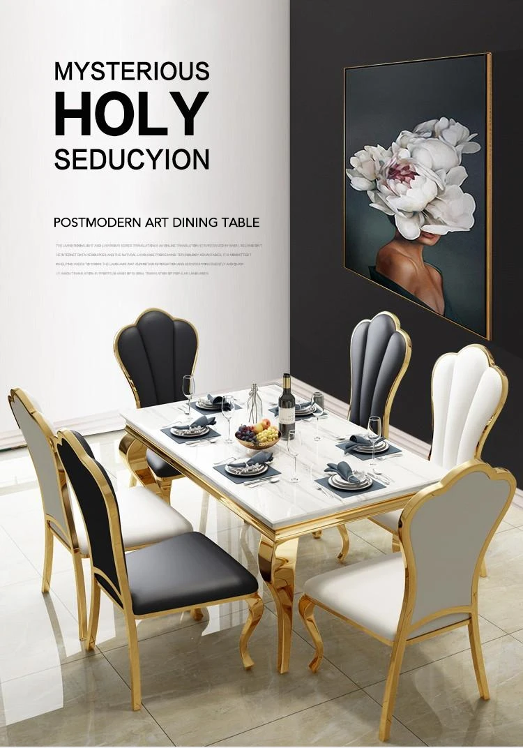 Modern Luxury High End Dining Room Furniture Stainless Steel 6 Seater Modern Luxury Marble 