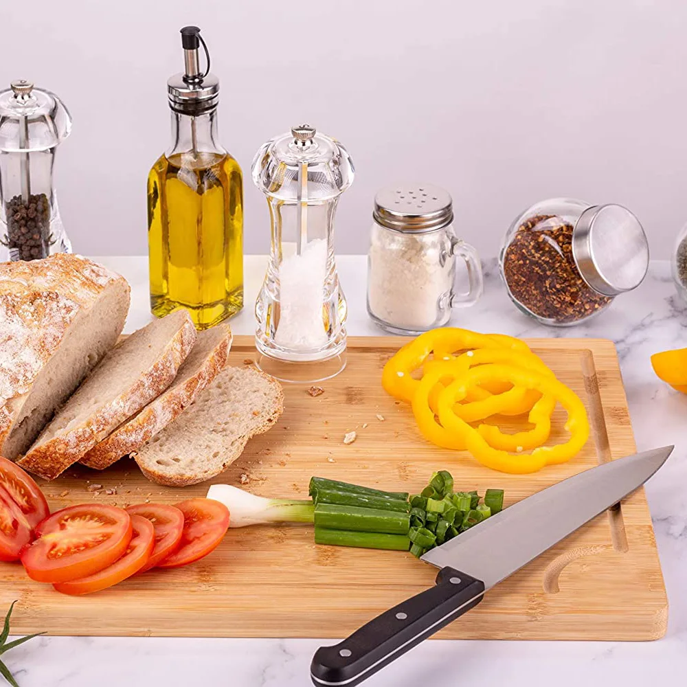 Cutom Экологичная кухня натуральные органические Бамбуковые разделочные доски измельчитель для овощей блоки с желобом и ручкой для сока