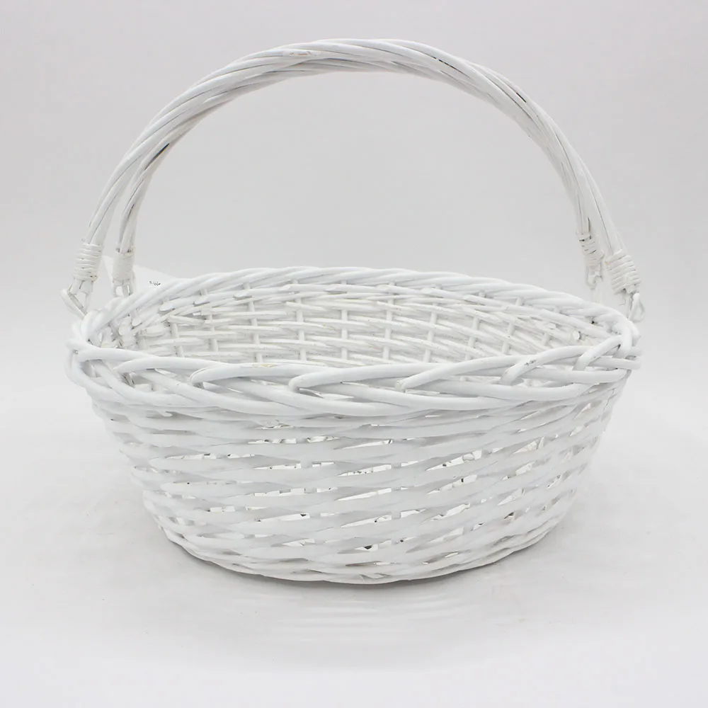 White Oval Movable Folding Handle Portable Fresh Flower Basket Hand ...