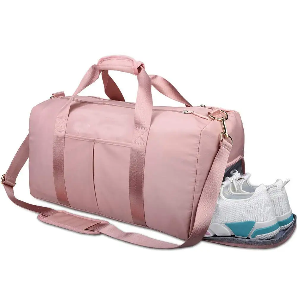 sports gym bags with wet pocket and shoe compartment Gym bag for women Pink workout duffel bag shoe compartment 