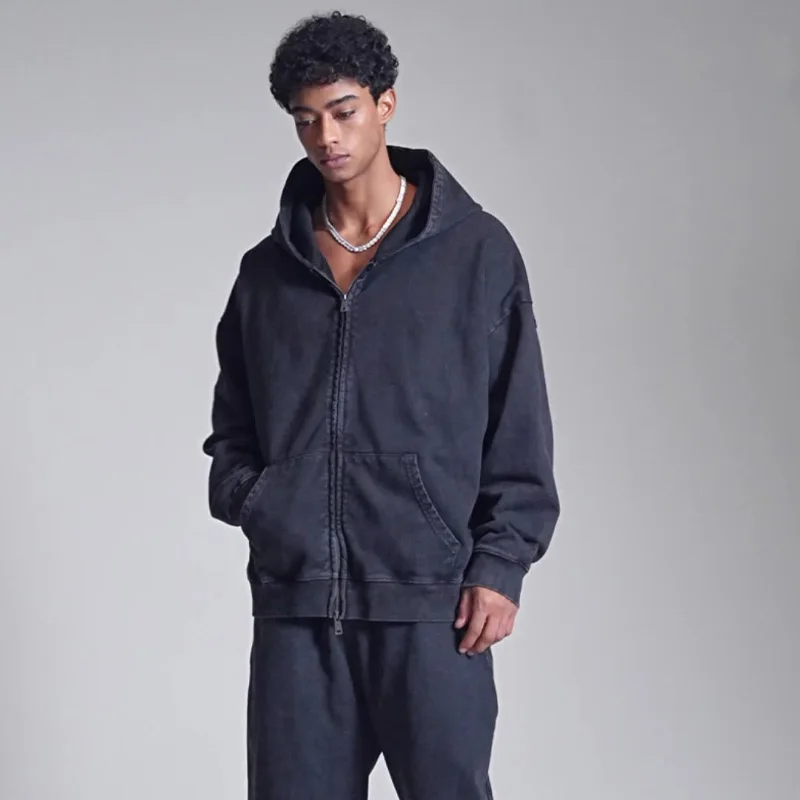 2025 Fall Vintage Cardigan for Men American Streetwear Style Long Sleeve Zip Tie-Dye Sweatshirt Jacket Digital Printed Cotton