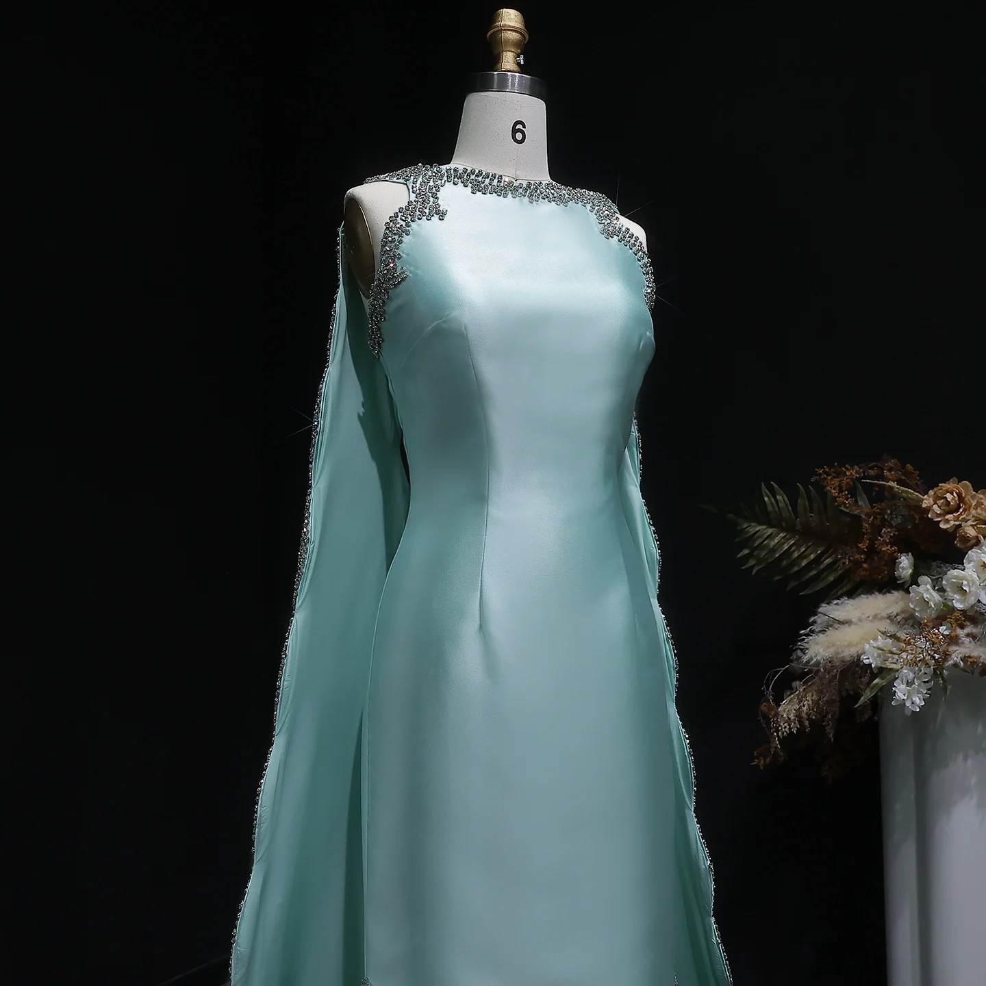 Sharon Said SS503 Elegant Mint Green Arabic Mermaid Evening Dress with Cape  Side Slit Women's Wedding Party Gowns| Alibaba.com
