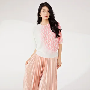 Miyake Women's High Quality Pleated Top Stretch Short Sleeve Bat Sleeve T-Shirt Casual Style for Summer Personalized Fashion