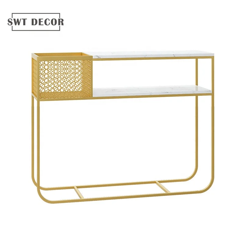 SWT High End Hallway Metal Frame Home Golden Console Table With Marble Top