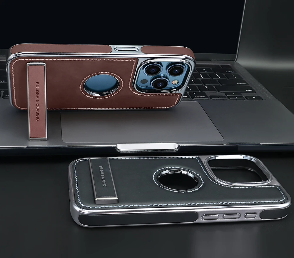 Luxury Leather Cell Phone Case with Kickstand for iPhone 15, 14, 13 Pro Max  - Shockproof, Magnetic Card Holder, Stylish Design