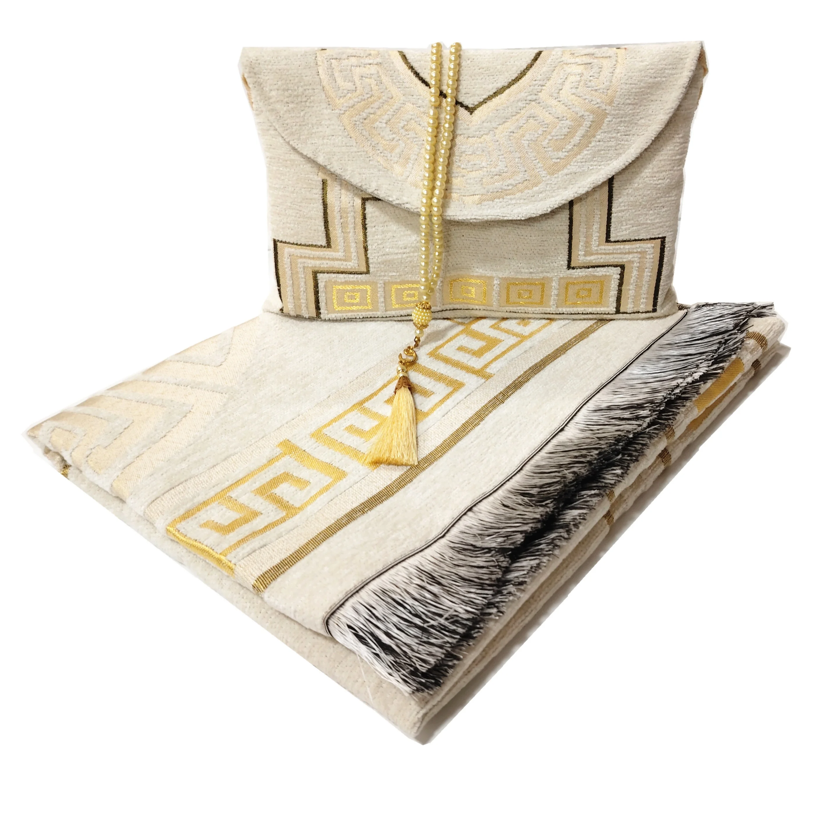 Portable Synthetic Cushioned Floral Modern Islamic Prayer Mats & Rugs Gift Set For Home Use With Rosary Set_voghion.com