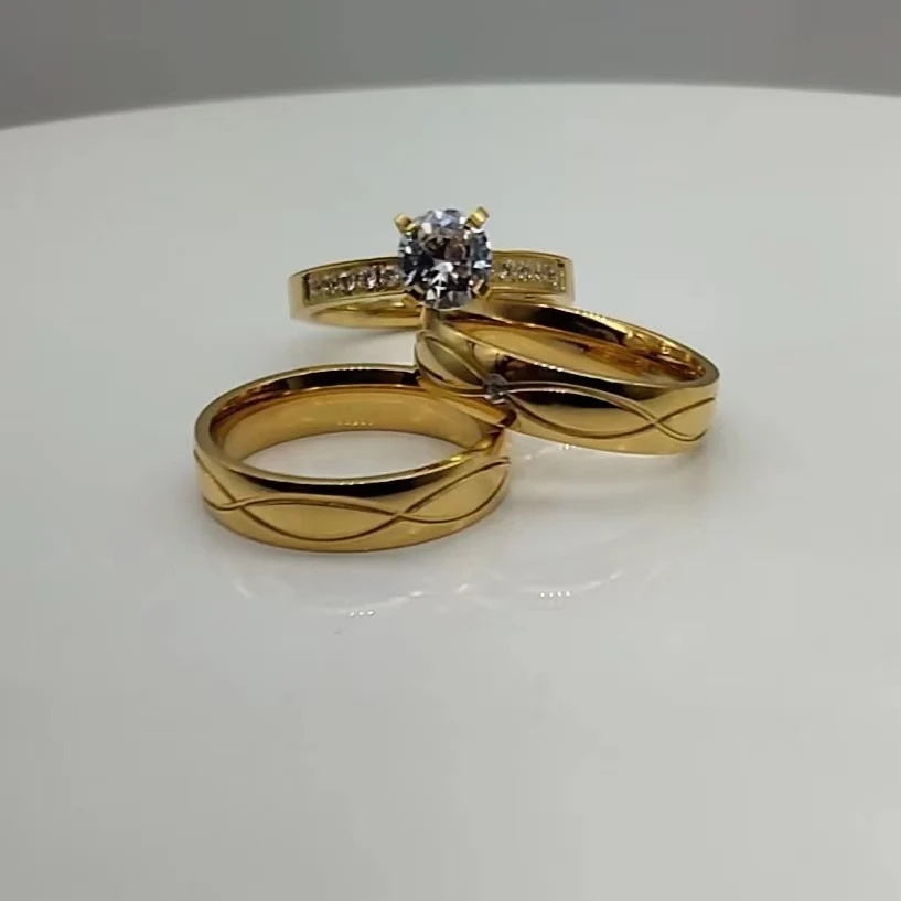 1PC 18K Gold Plated Stainless Steel Wedding Couple Ring Engagement