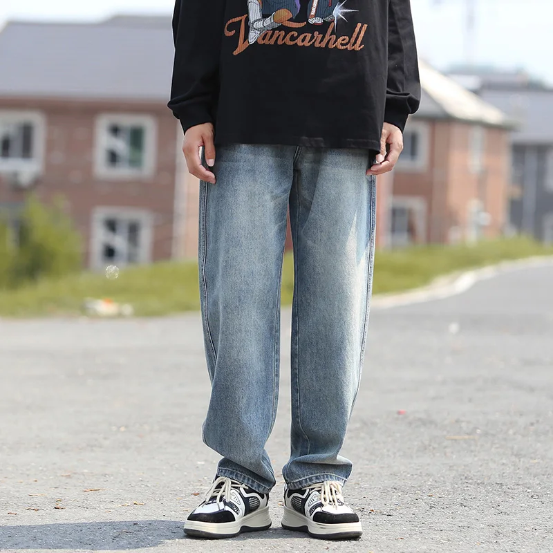 2025 Spring New Style Washed Vintage Jeans Men's Spring Autumn Loose American Straight Boys Trend Long Pants for Sale