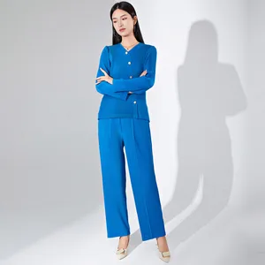 2025 New Autumn Fashion Two Piece Set Women Clothing Long Sleeve Top and Pleated Pants Set
