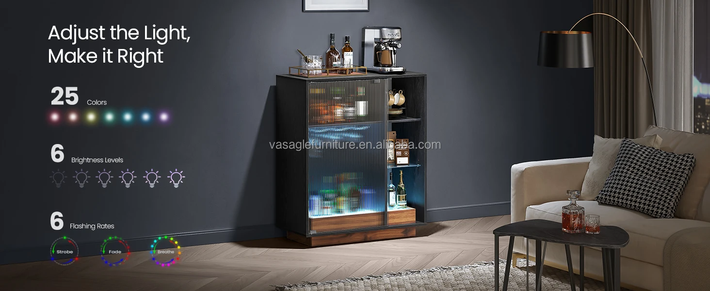 Vasagle Living Room Led Sideboard With Wine Storage Glass Door
