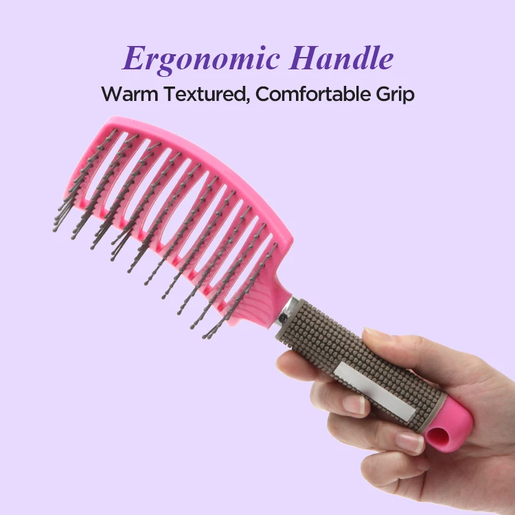 Factory Direct Sale Curved Vented Detangling Hair Brush Hair Scalp Massage Comb Hollow Design Bristle Nylon Hairbrush