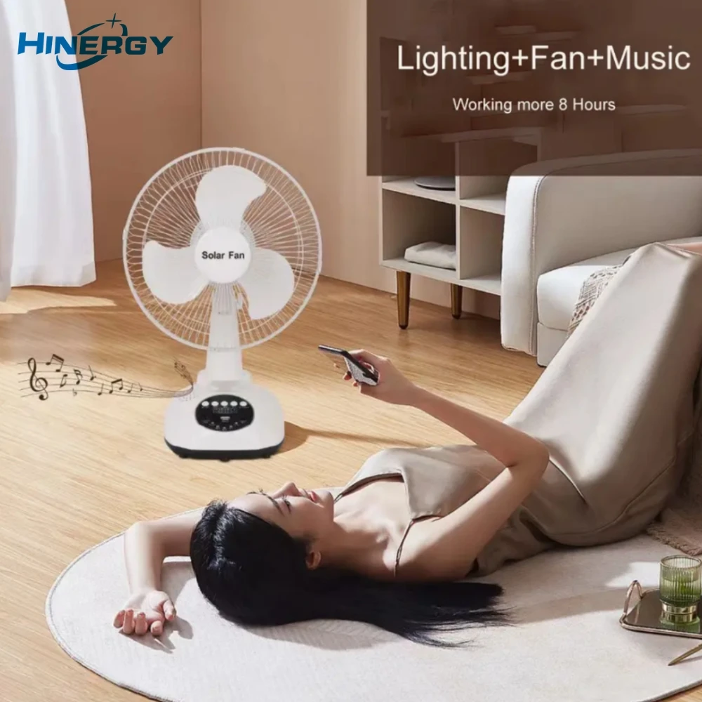 Wholesale 12 Inches Brushless Rechargeable LED Light Solar Fan with Multi-Function Music Competitive Price