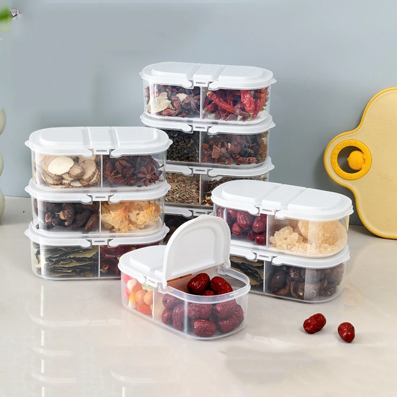 Récipient de rangement alimentaire rectangulaire en polypropylène (PP) à double compartiment, couleur personnalisable, couvercle moderne pour cuisine et réfrigérateur afin de préserver la fraîcheur