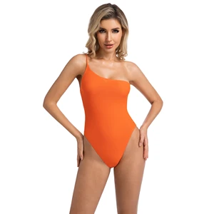 OEM Tan Through Swimsuit Women's One Piece Swimsuit One Shoulder  Bathing Suit