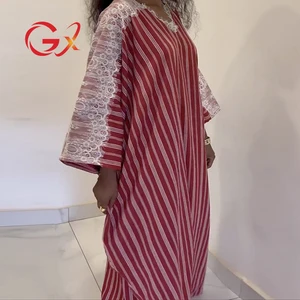 GX1329 Fashion Fall Clothing Boutique Stripped Patchwork Lace Long Sleeve Loose Dress Elegant Backless V-neck Maxi Dresses