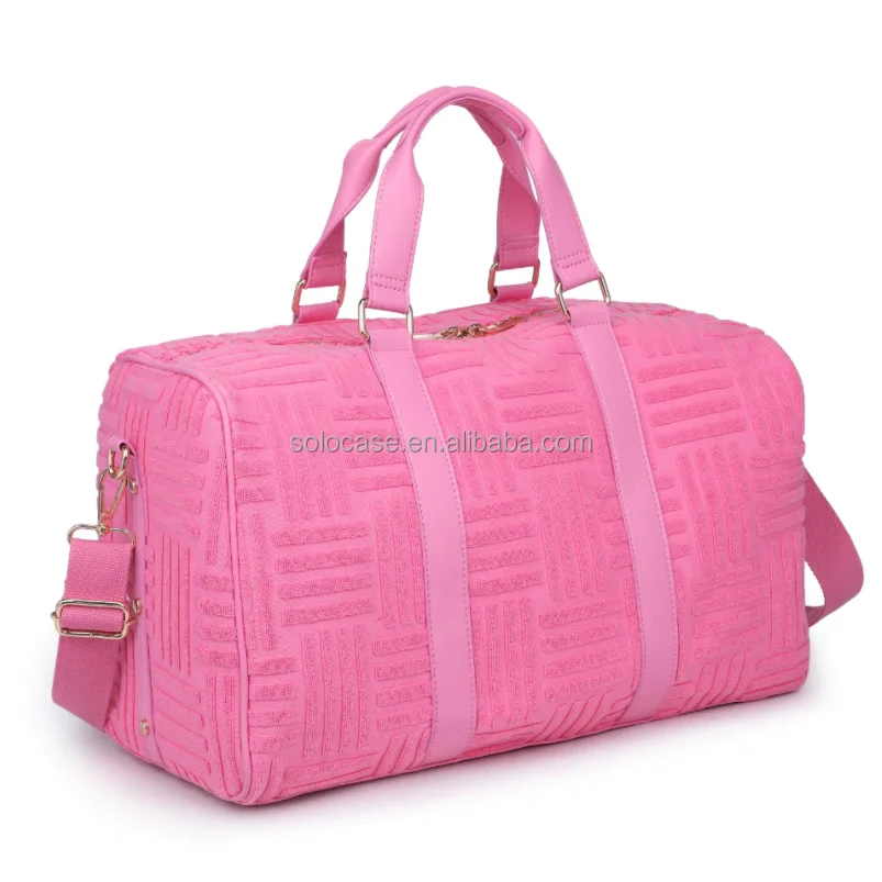 Soft Pink Terry Cloth Embossed Duffle Bag