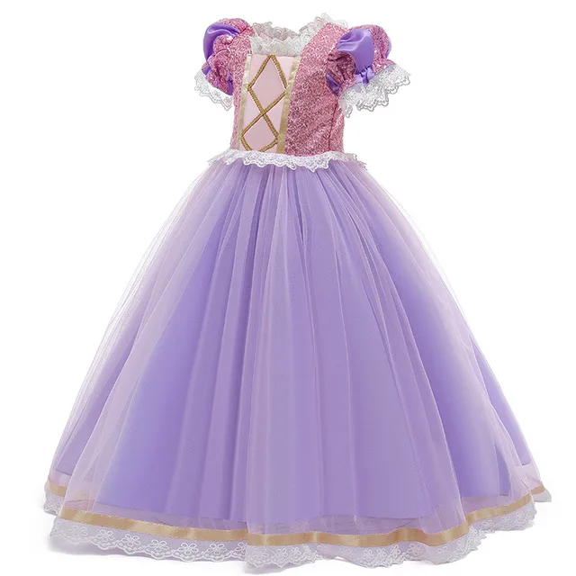 Vestido de Fiesta de Cumpleaños para Niñas al por Mayor, Disfraz de Cosplay  de Película de Televisión para Niñas, Disfraz de Princesa Rapunzel
