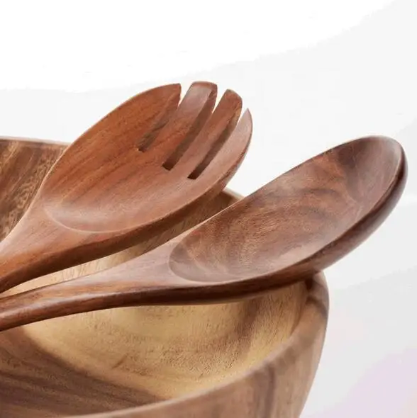 
 Экологически чистый, оптовая продажа, кухонная деревянная Салатница из акации, набор посуды, вилка, ложка  