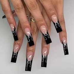 Wholesale New Design French Style False Nails Artificial Nail Long black line press on nails no glue