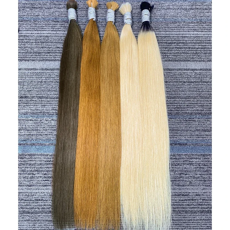 100% Real Virgin Straight Human Hair Bulk Extension 1b 613 Honey Blonde Weaving για πλέξη μη επεξεργασμένων βραζιλιάνικων μαλλιών_voghion.com