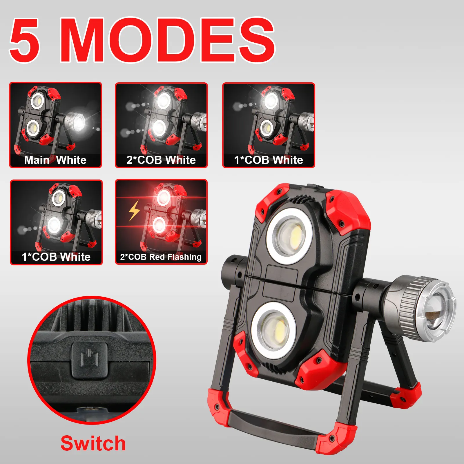 5 Modes USB Rechargeable Portable LED Torch Degree Rotating COB Magnet Folding Emergency Car Repair Floodlight Work Light Lamp