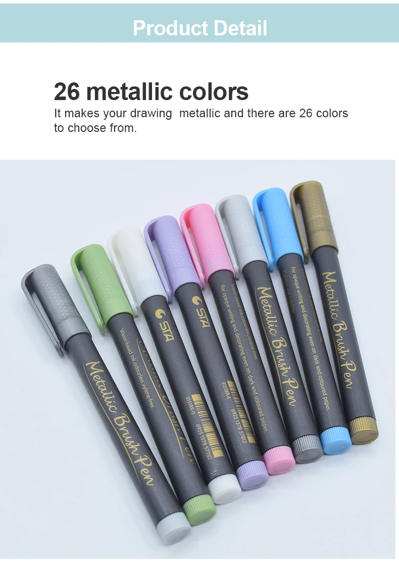 金属颜色笔尖永久金属标记26种用于创作,绘画,贺卡的颜色