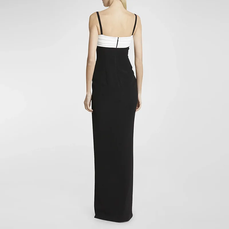 2025 New Black White Striped Strapless High Slit Long Dress Tight Sexy Party Evening Gown 2025 New Black White Striped Strapless High Slit Long Dress Tight Sexy Party Evening Gown