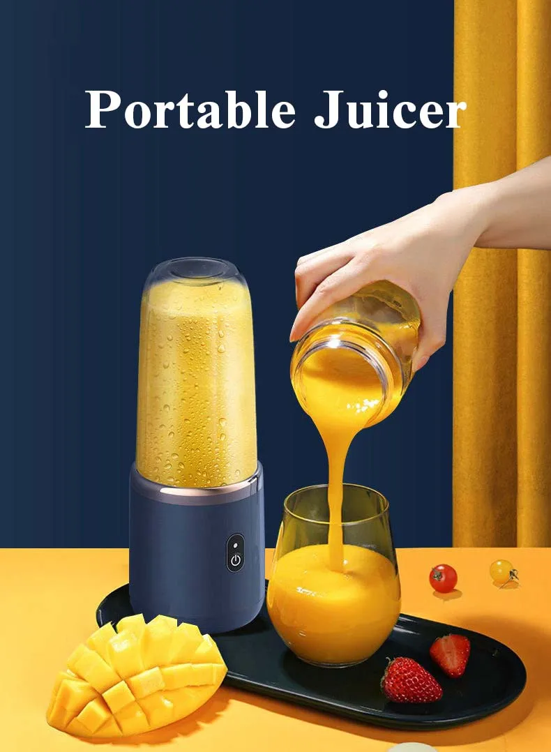 USB Wireless Mini Portable Blender Electric Juicer 6 Blades Self-Cleaning Feature Car Household Use English Language
