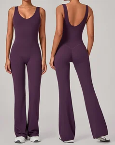 Customized One Piece Design Yoga Bodysuit Fitness Jumpsuit Backless Workout Suit Gym Outfit Flared Legging Jumpsuit