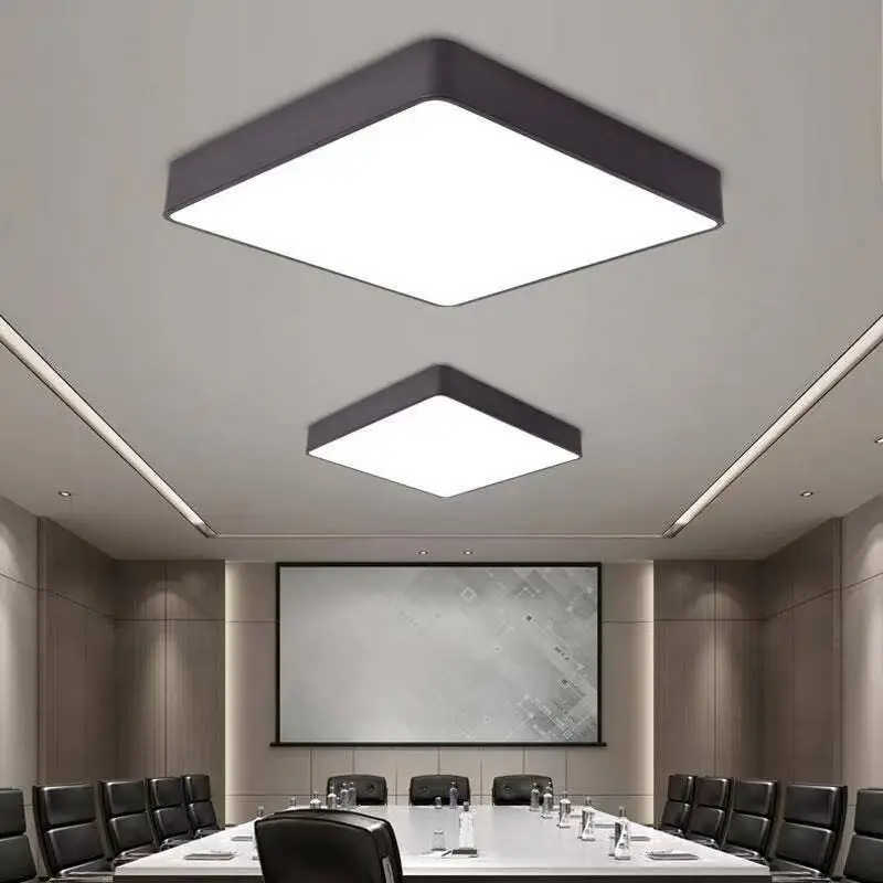 Modern Siyah Alüminyum 600X600mm LED Panel Işık Kare Düz Asma Askılı Ofis ve Ticari Arka Aydınlatmalı Aydınlatma