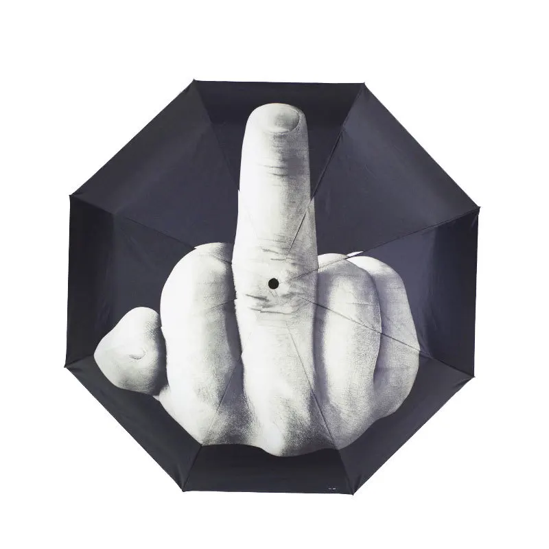 Creative Distinctive Three-Fold Silver Glue Manual Sun Middle Finger Umbrella Stock Folding Travel Classic Design Funny Pattern