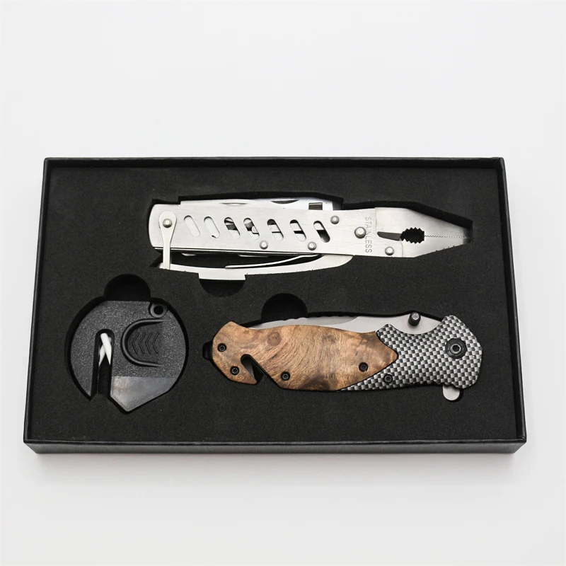 High Quality Wood Handle Multitools Pliers Knife Sharpener Pocket Knife