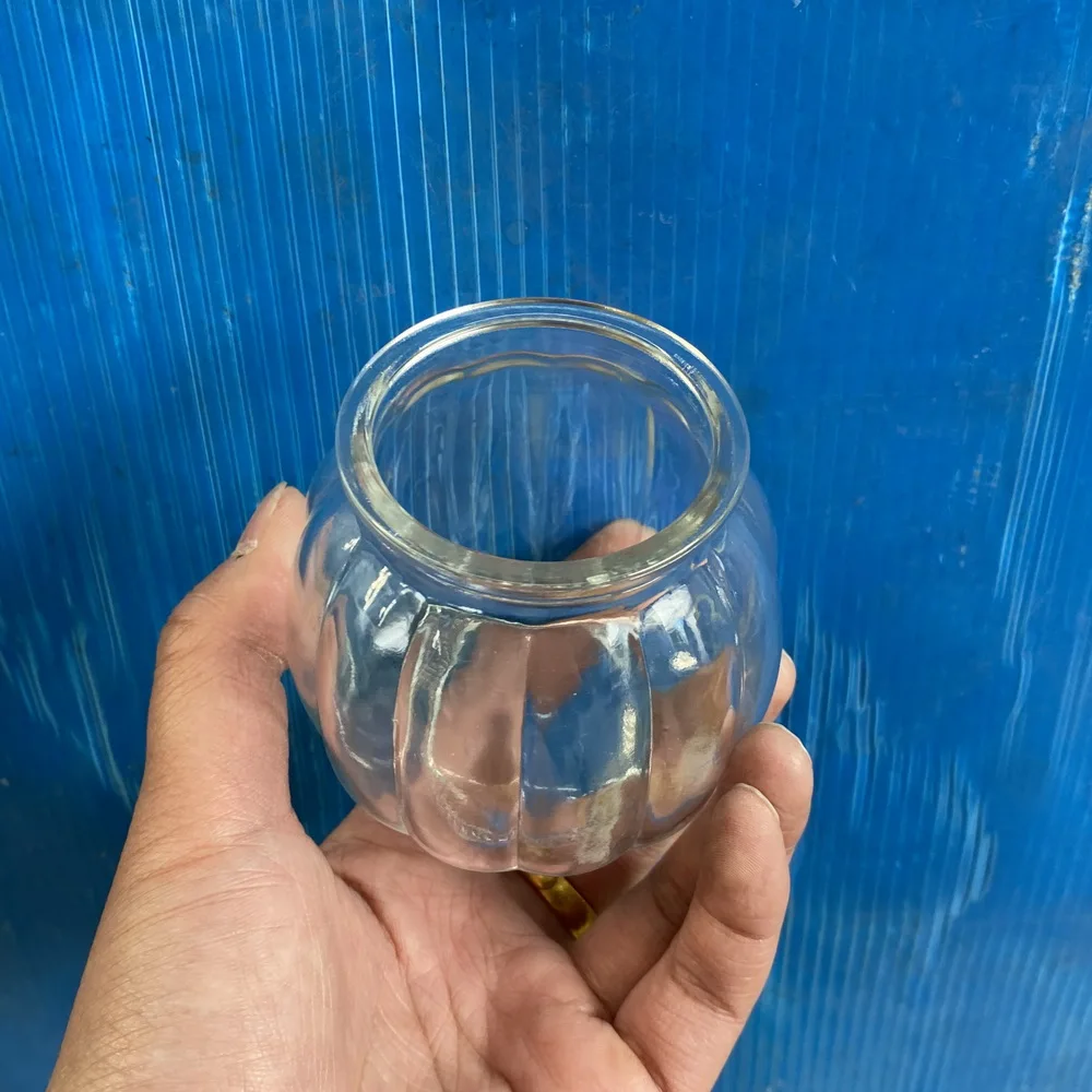 Wholesale 200ml Clear Pumpkin Glass Candle Jar Custom Shape Storage Bottle with Easy Open End for Making Candles