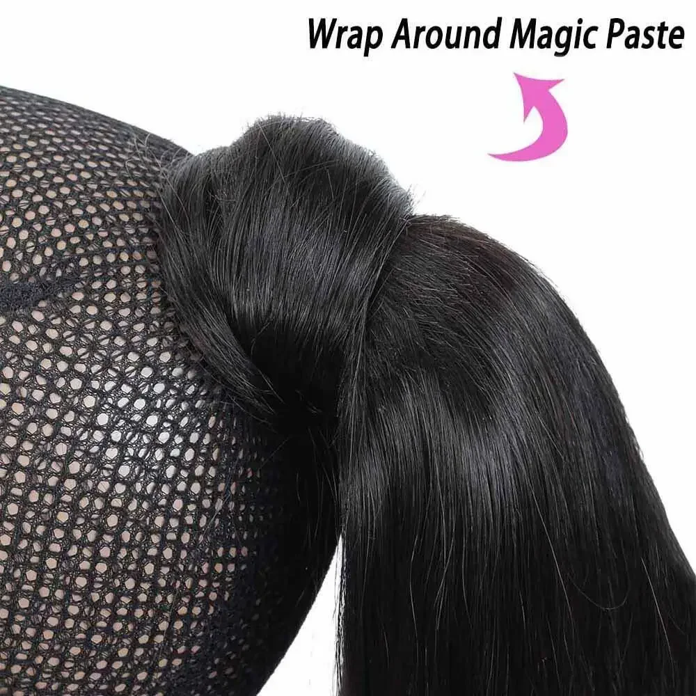 Extension per capelli con clip per coda di cavallo dritta da 26 pollici, parrucchino, capelli umani brasiliani neri naturali_voghion.com