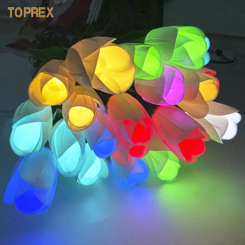 TOPREX LED Artificial PU Tulip Lights Plug-In Garden Decoration Lighting for Weddings Mother's Day New Year Parties