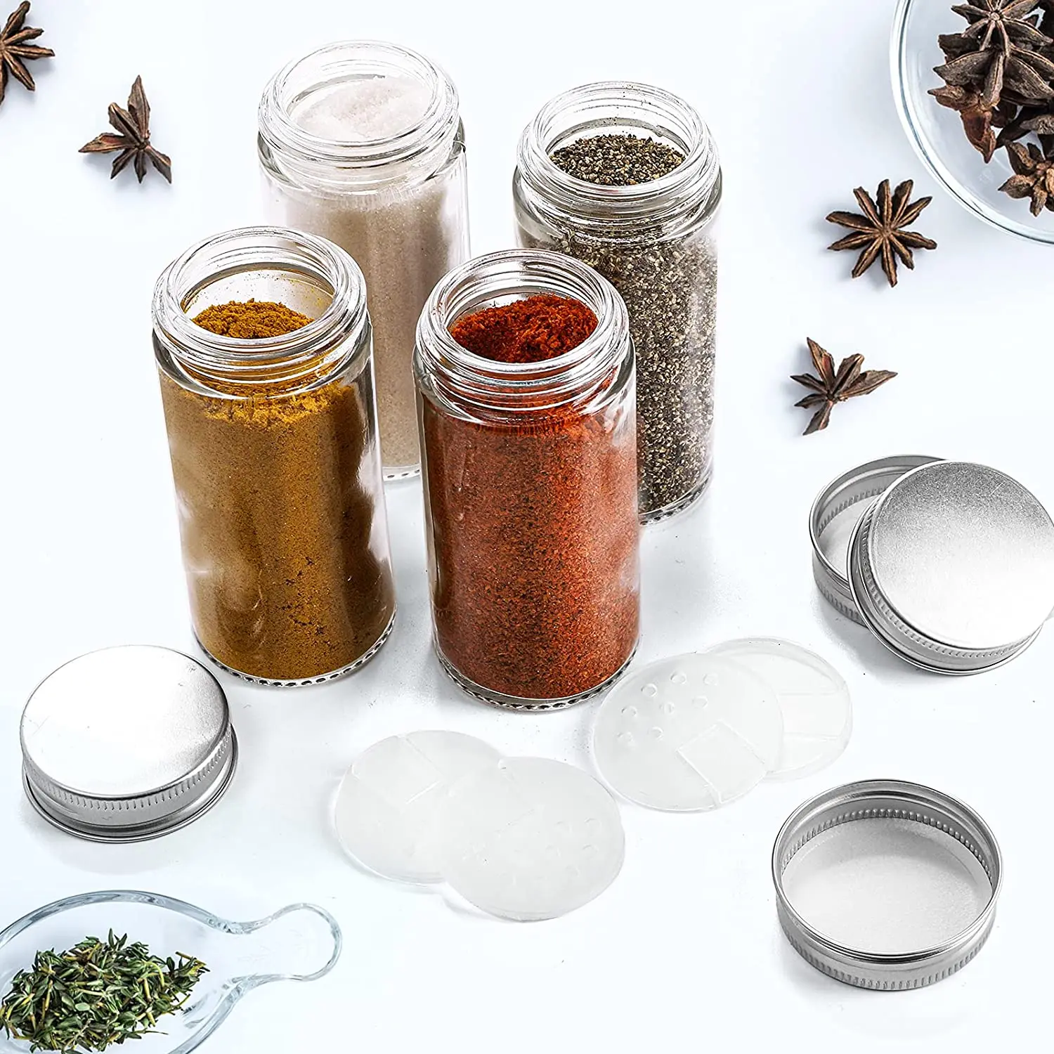12 Pack Round Spice Bottles 3oz Glass Spice Jars With Silver Metal