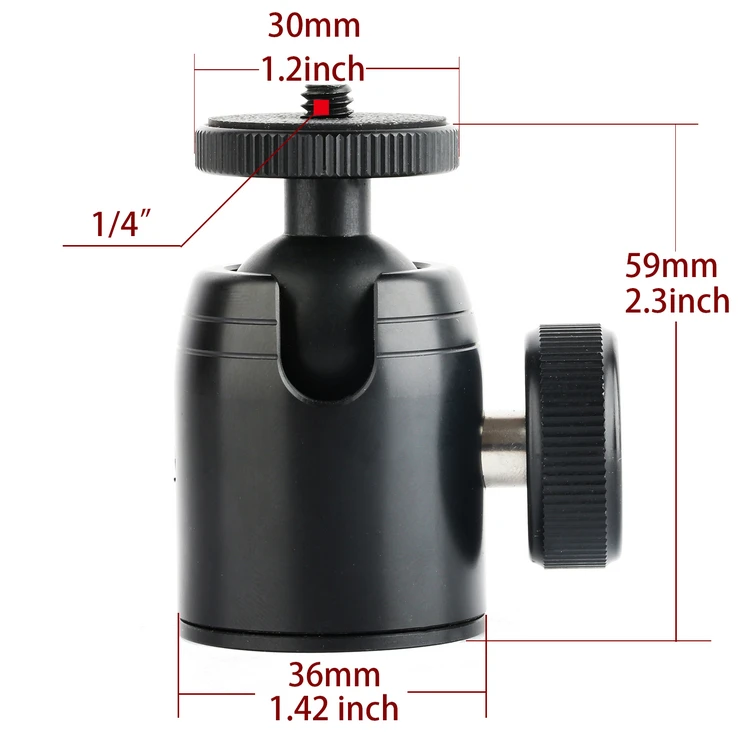 360 Grad Kugelkopf Stativkopf | Für 1/4" Kamera & 3/8" Blitz | Bis 2,5 Kg Traglast
