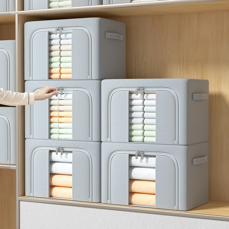 Steel Frame Storage Box Foldable Closet System Organizer Transparent Window Storage Clothes Bins Fabric Toy Storage Box