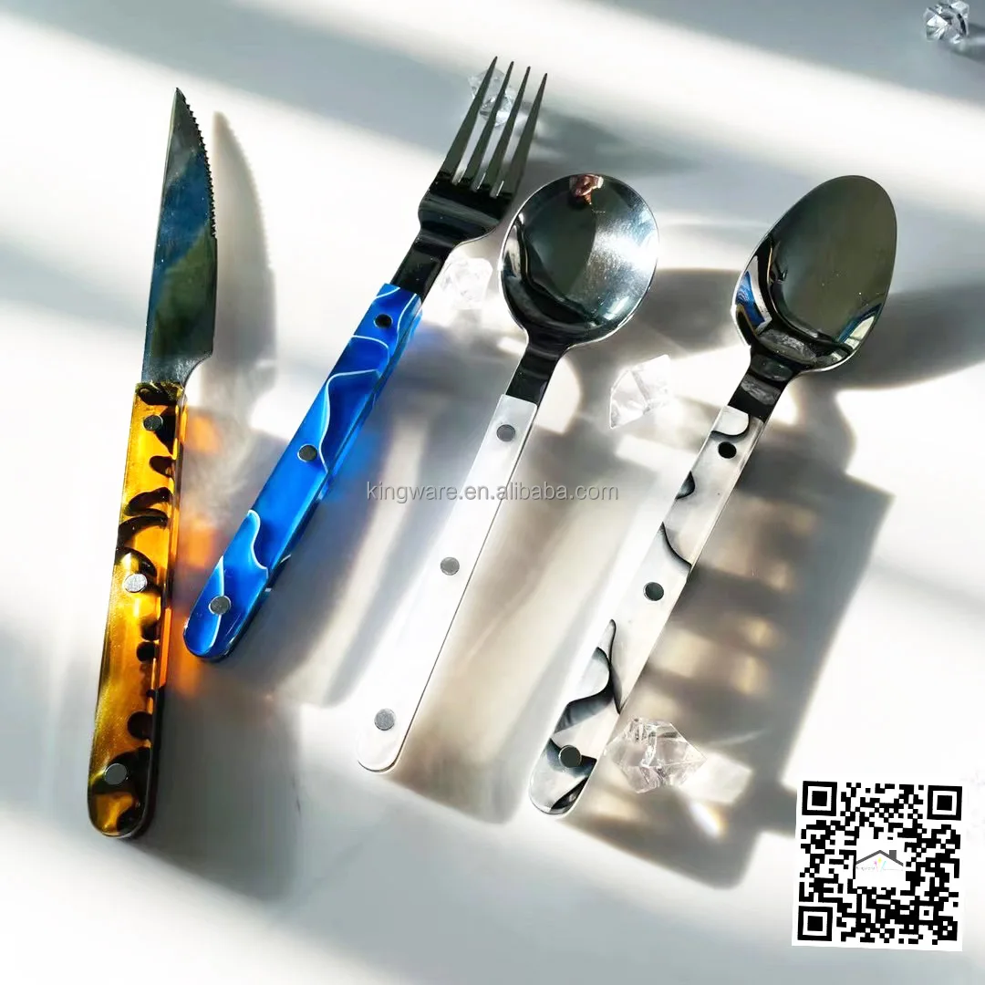 Knotted Wood Or Plastic Handle Dinner Set Wedding Hotel Luxury High Quality 304 Stainless Steel