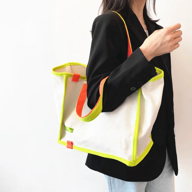 Custom Women's Tote Bag Oversize Canvas Handbag With Portable Webbing Handle Colorful Fashion Style