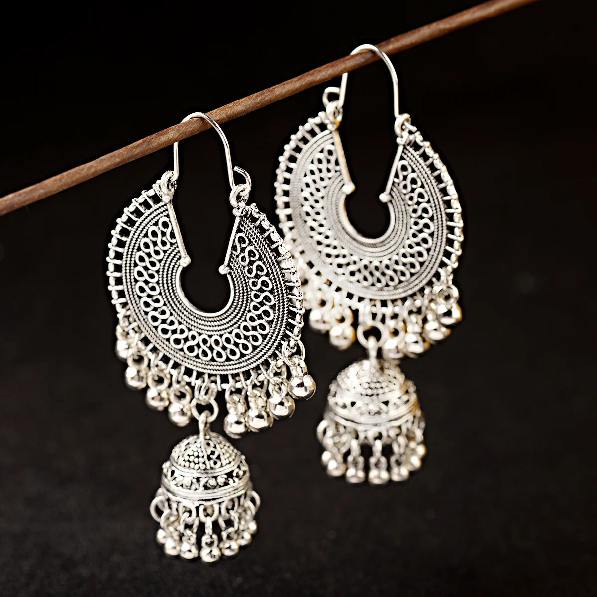 Vintage Women's Gold Silver Color Jhumka Bells Tassel Earrings Ethnic  Tribal Gypsy Round Hollow Indian Jewelry - Buy Jhumka Earrings Indian 