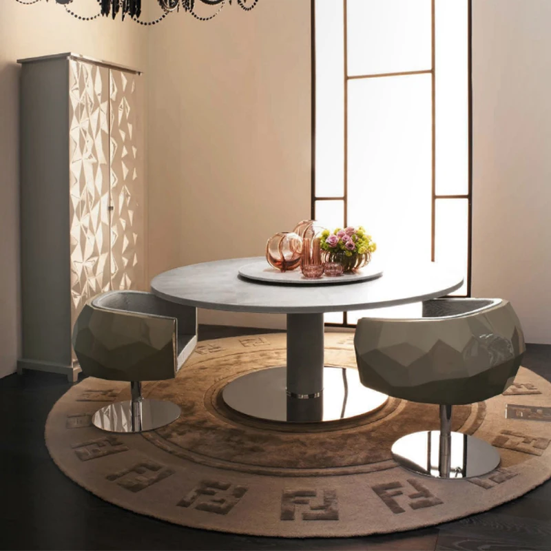 Metal Frame Artificial Marble Modern Style Luxury Minimalist Style Applique Thickened Marble Countertop Dining Table Set