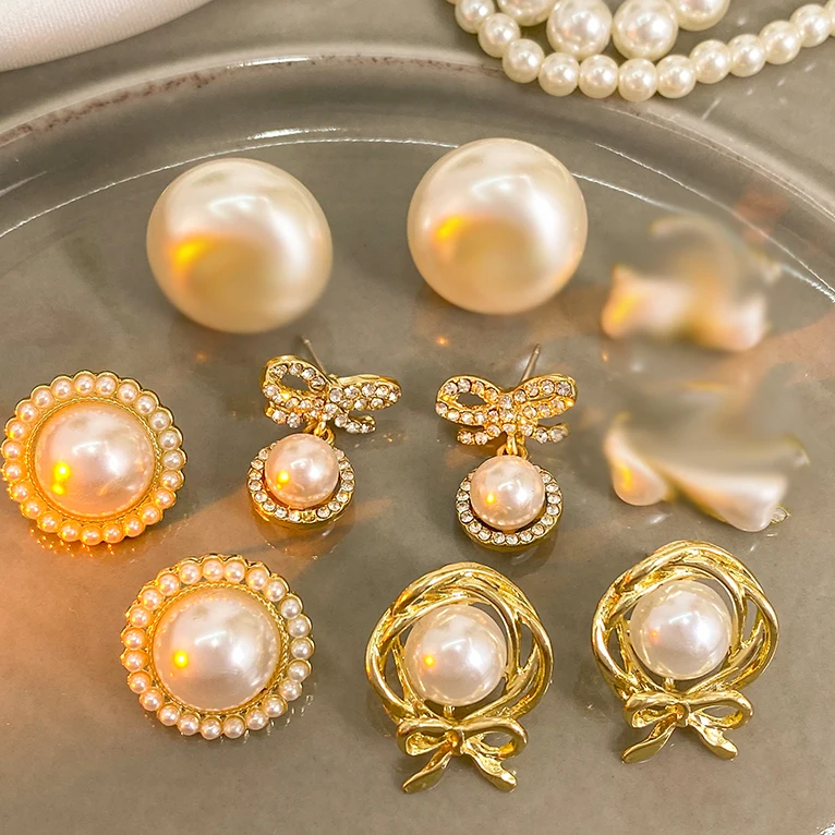 Wholesale 18k Gold Plated Trendy Pearl Drop Pendant Hoop Earrings for Women  Jewelry - Main Image